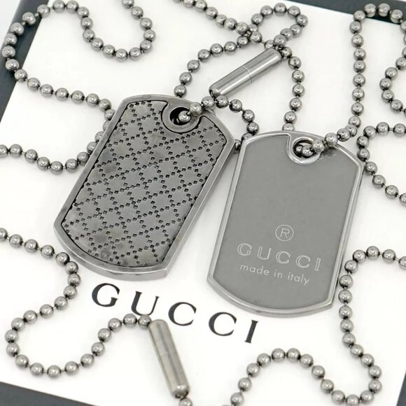 GUCCI Double dog tags ball chain Necklace 23" Silver 925 Auth w/Box #20240 - Picture 10 of 11
